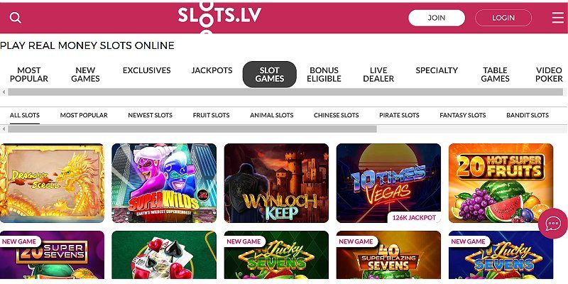 Slots.lv online casino lobby for Alabama players